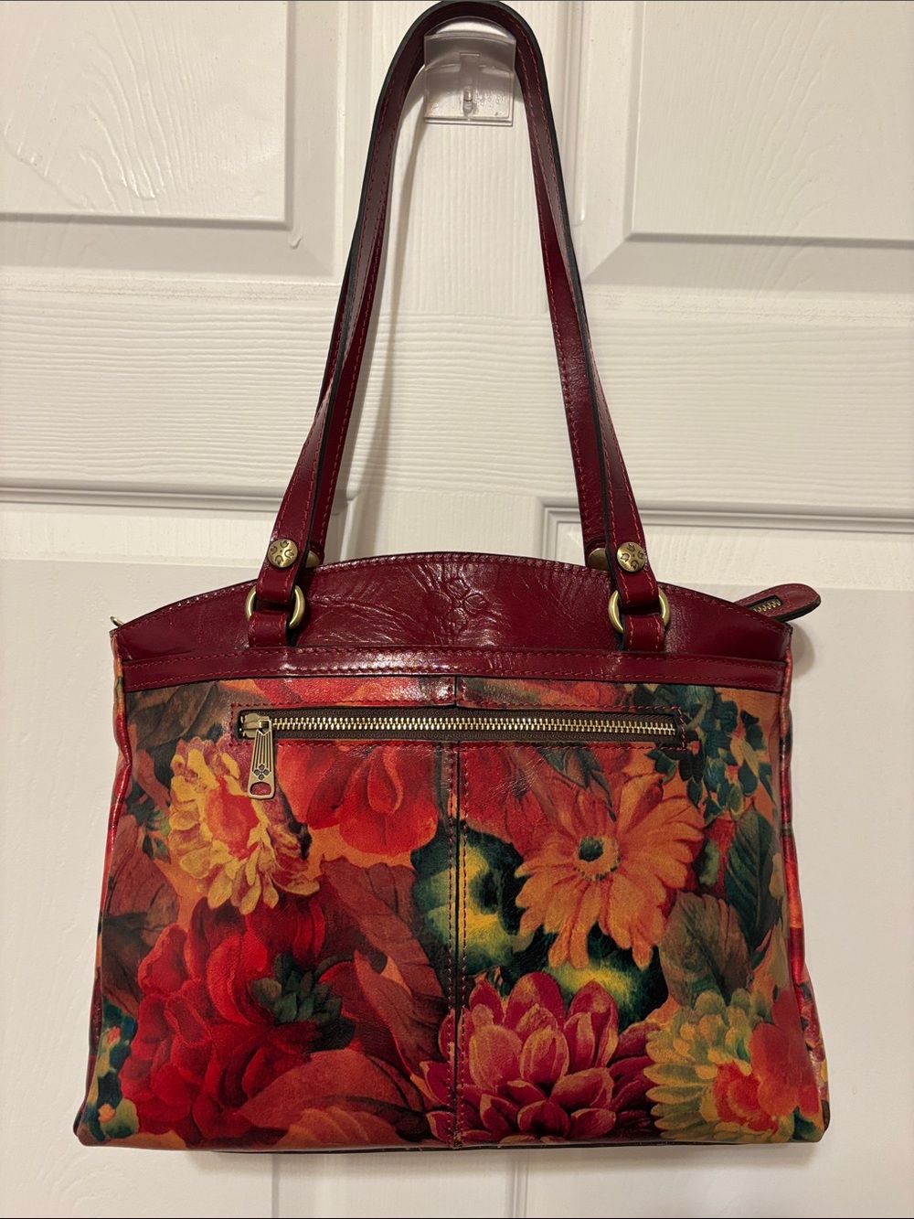 Patricia Nash Red Floral Shoulder Bag with Gold Hardware